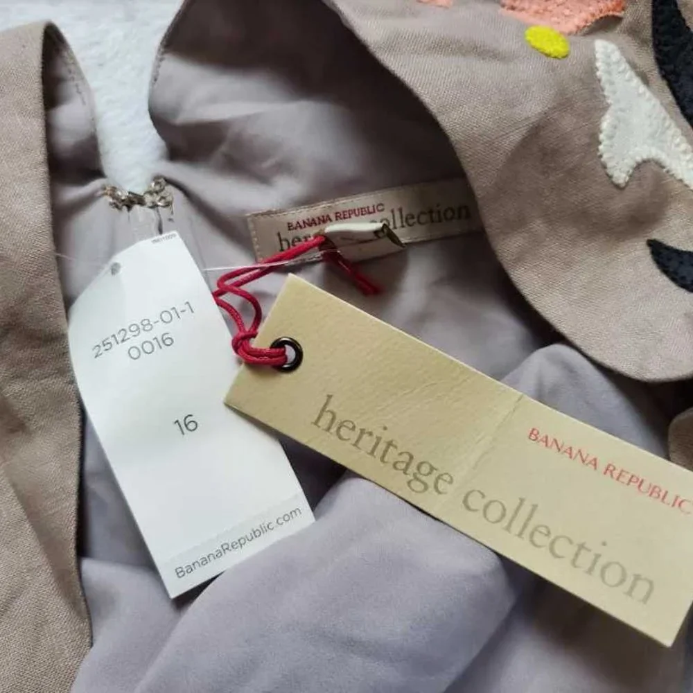 NEW 16 BANANA REPUBLIC HERITAGE COLLECTION EMBROIDERED SHIFT DRESS BOULDER LINEN - Picture 4 of 13